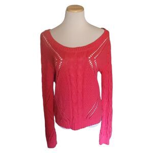 American Eagle Bright Pink & Orange Open Knit Weave 100% Cotton Sweater Large